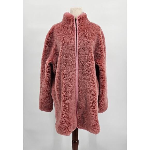 J. Crew Women's S Smoky Wisteria Pink Zip-up Plush Teddy Fleece Faux Fur Coat - Picture 1 of 9